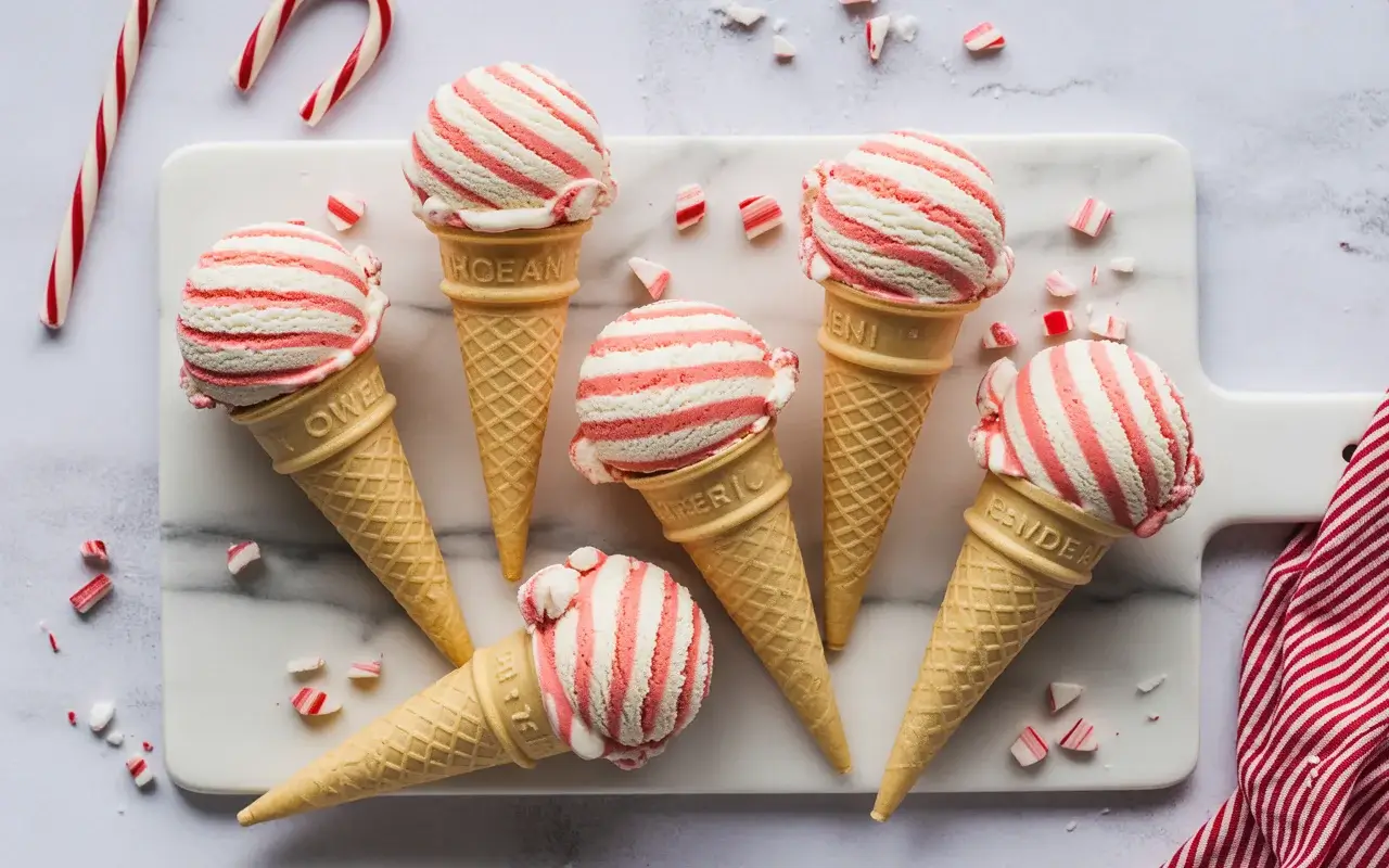Candy Cane Cheesecake Ice Cream Cones