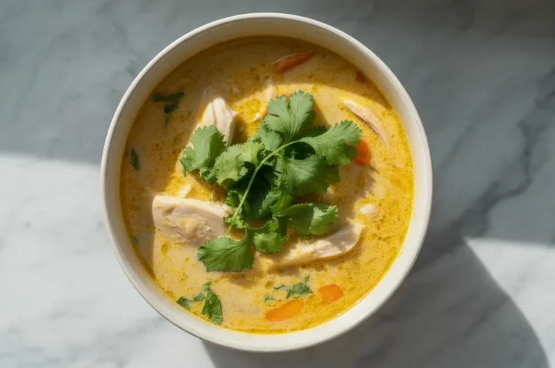 Creamy Coconut Chicken Soup with Ginger and Turmeric