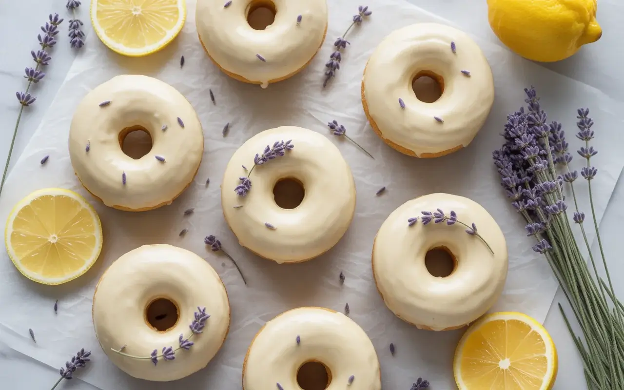 Lemon Lavender Glazed Donuts