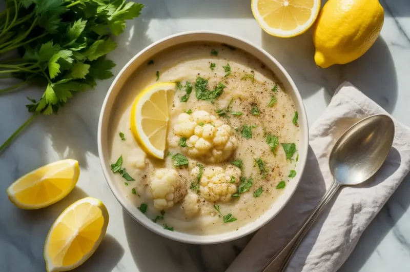 Mediterranean Cauliflower Soup with Lemon and Herbs