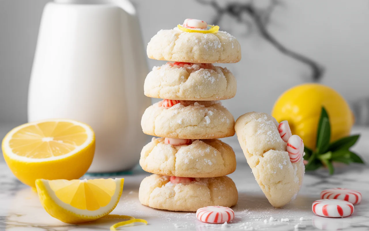 Peppermint Lemon Snowball Cookies