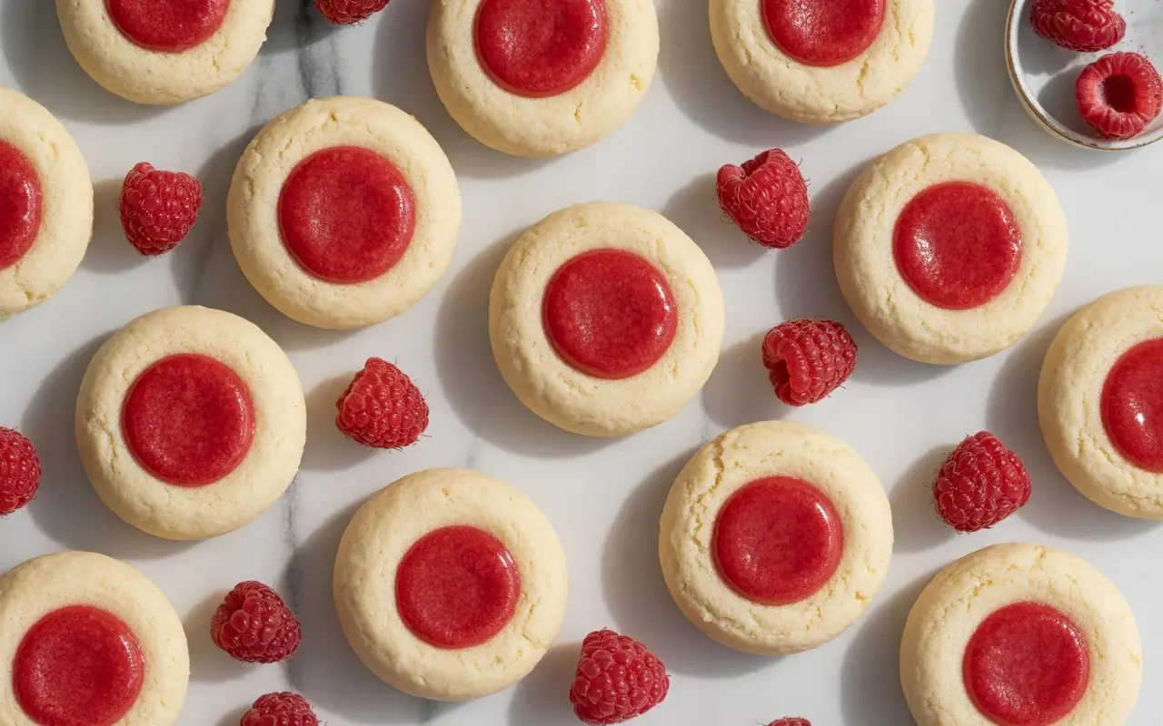 Raspberry Cheesecake Thumbprint Cookies