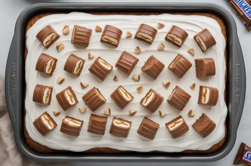 Snickers Caramel Poke Cake