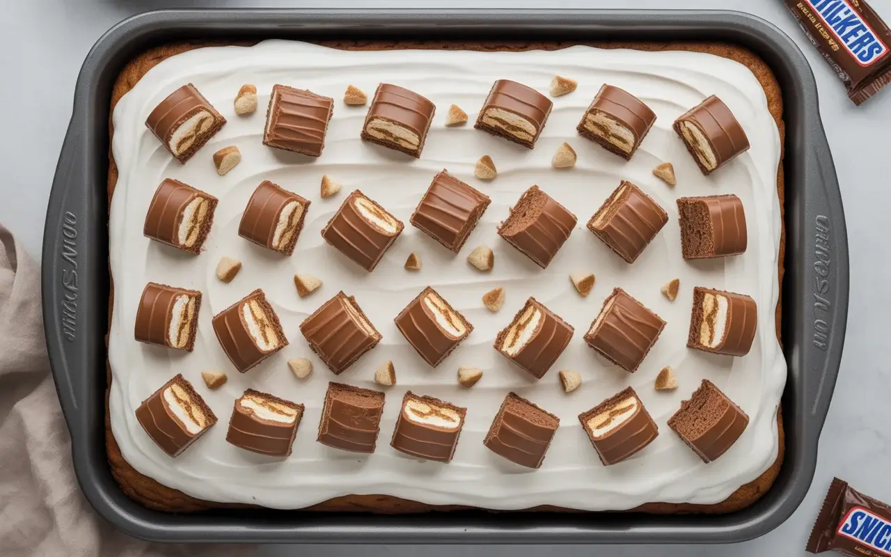 Snickers Caramel Poke Cake