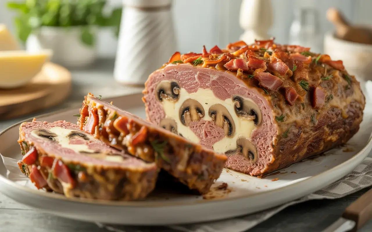 Bacon Mushroom Swiss Cheese Meatloaf