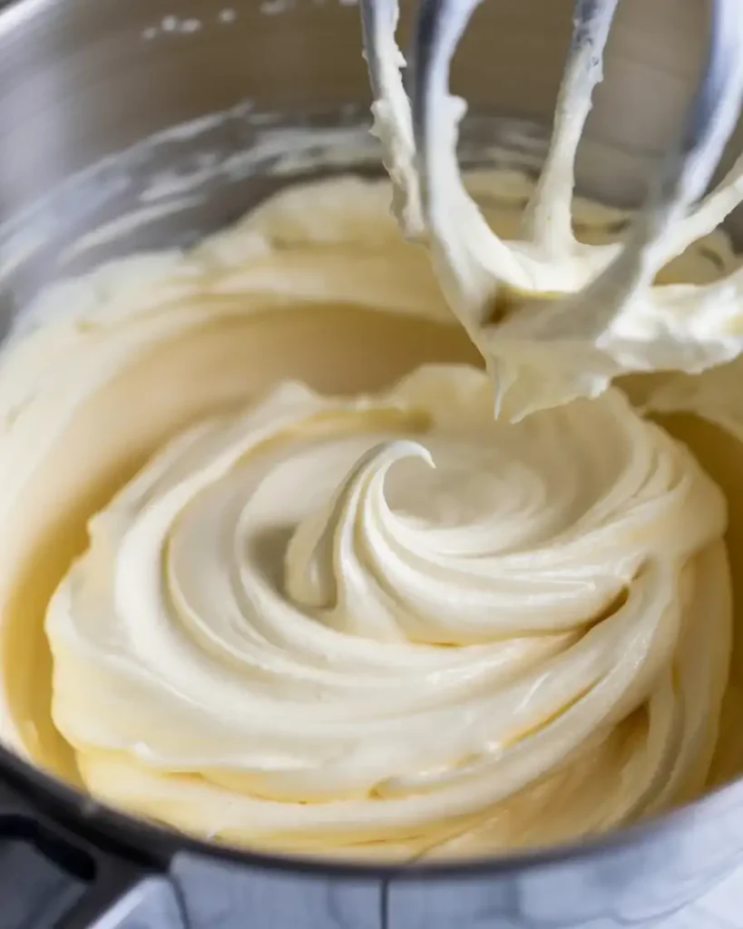 Cream cheese frosting should be smooth, thick, and hold soft peaks
