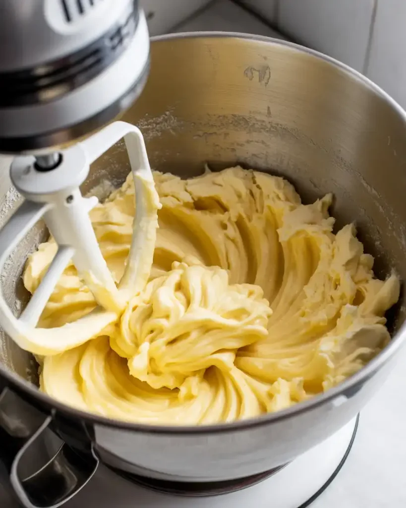 Creamed butter and sugar should be light, fluffy, and pale yellow