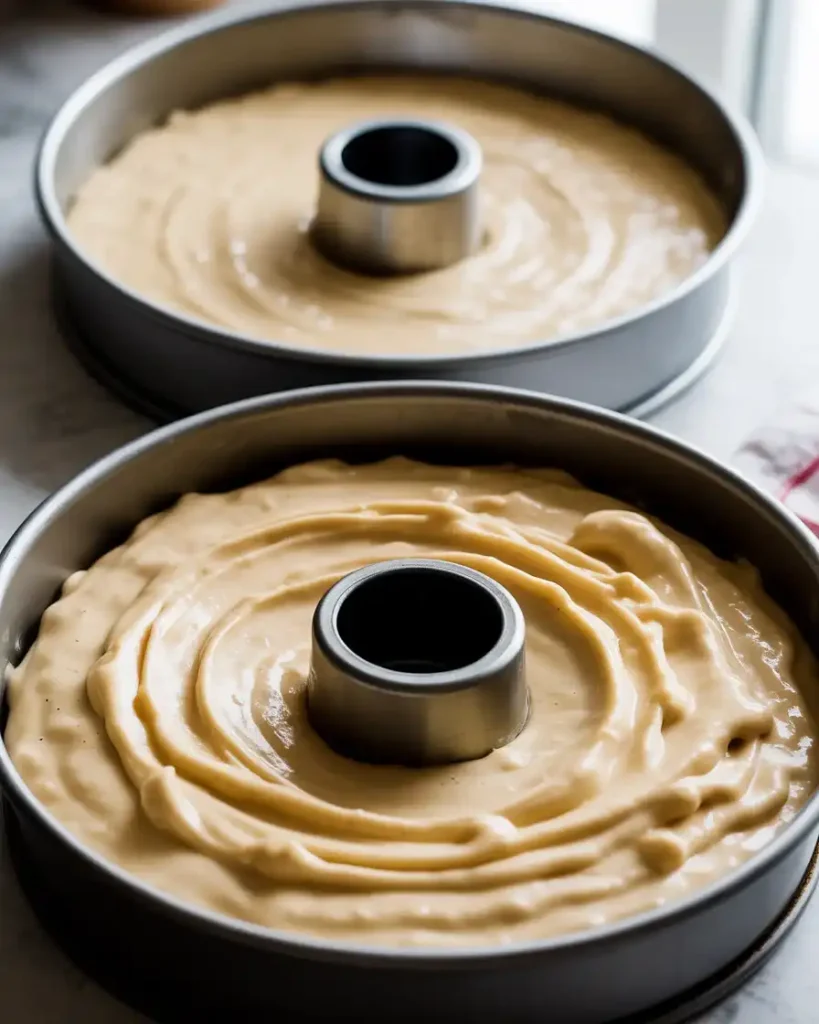 Creating a well in batter center helps layers bake flat and even