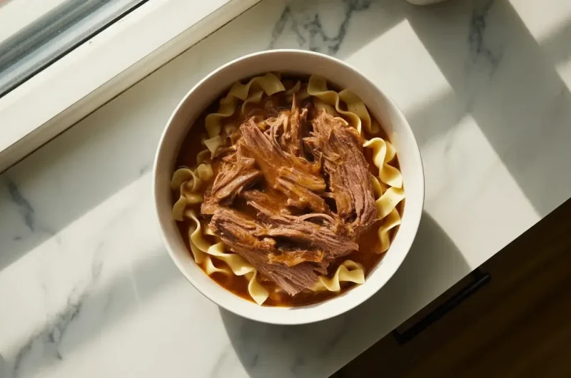 Crockpot Chuck Roast with Egg Noodles: ADCozy One-Pot Dinner