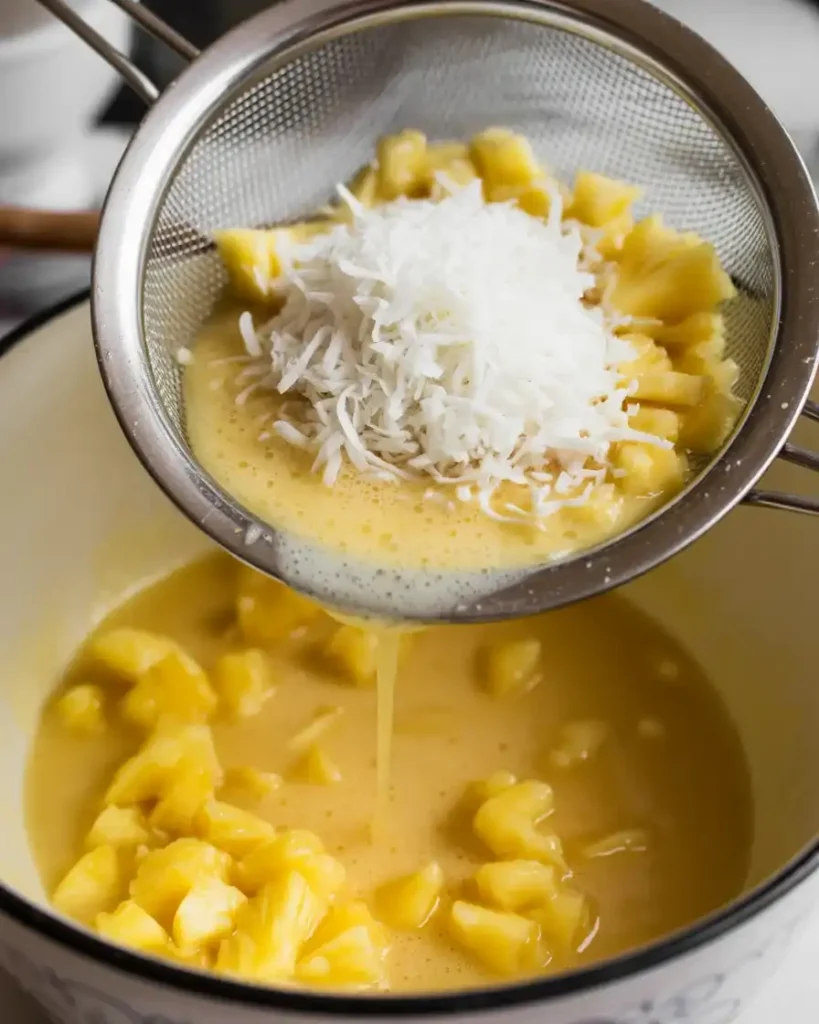 Drained pineapple and coconut folded into batter for tropical moisture