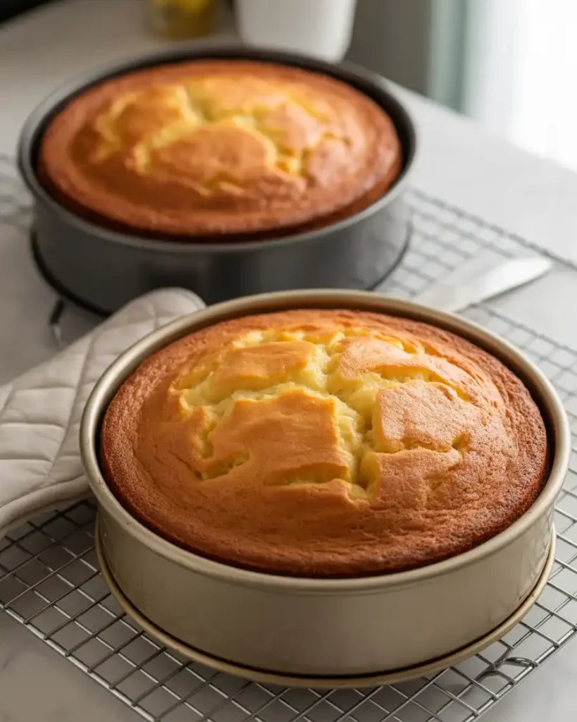 Golden pineapple cake layers baked to perfection with moist centers