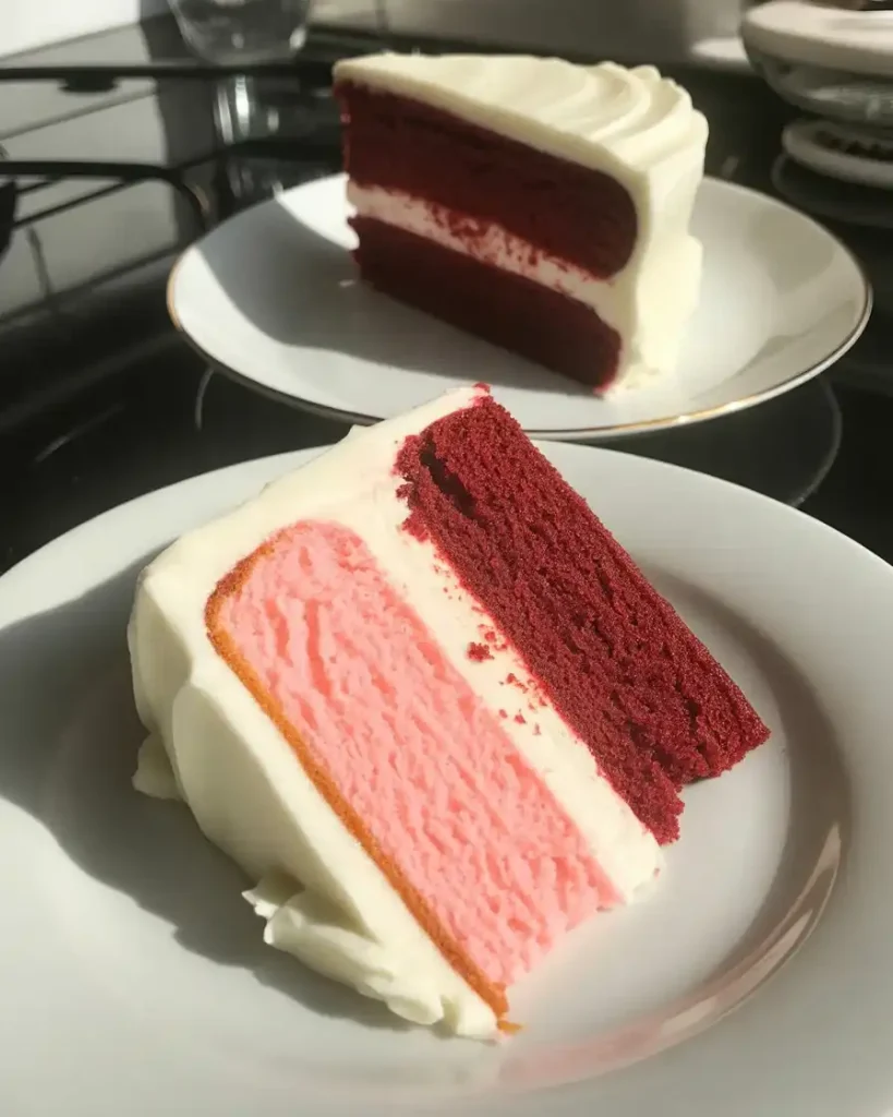 Pink velvet versus red velvet cake showing the distinct color and subtle flavor differences