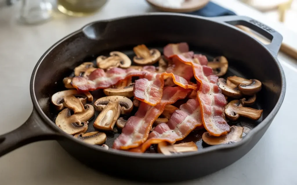 Step 1: Prepare the Bacon and Mushrooms