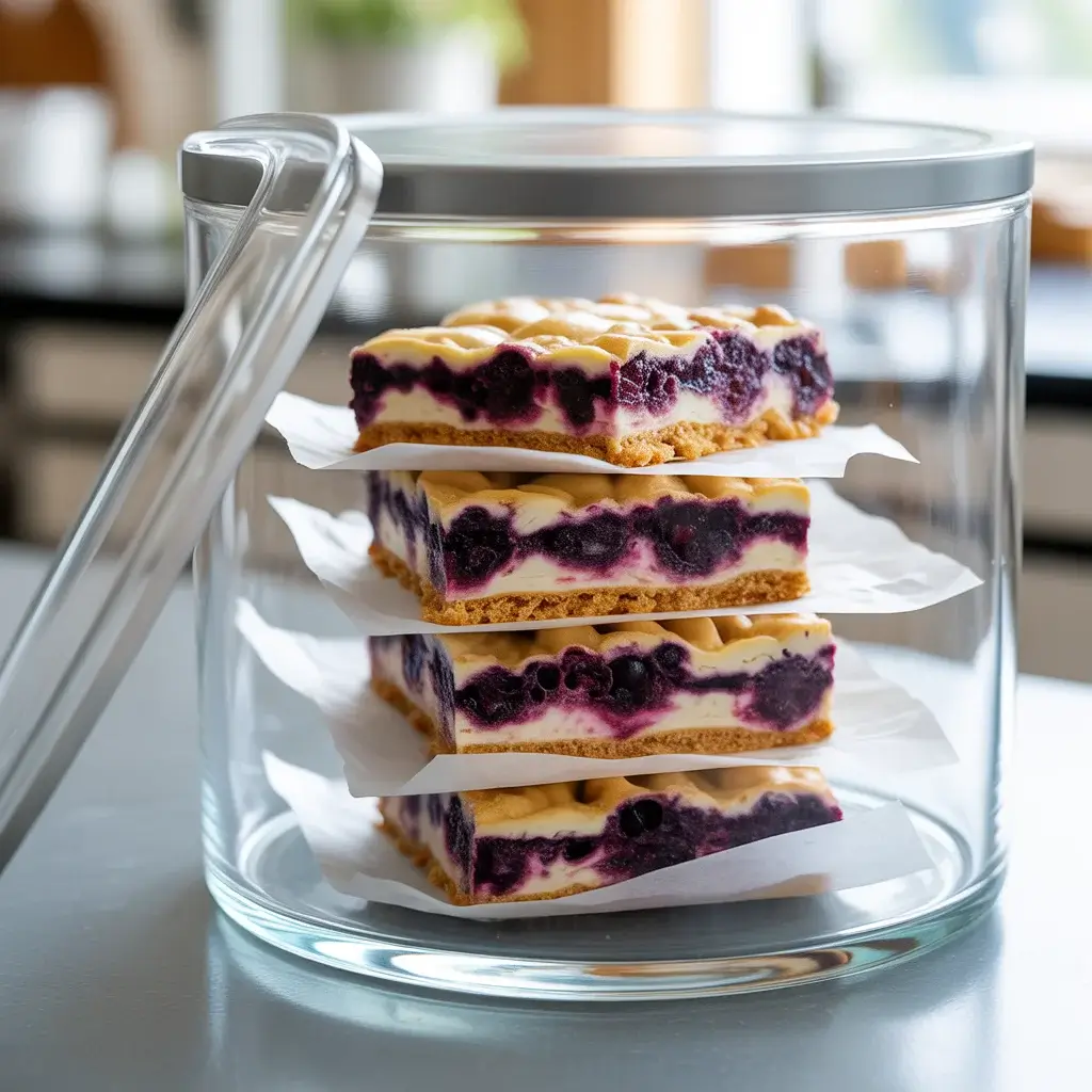 Bars layered with parchment paper in an airtight container for proper storage
