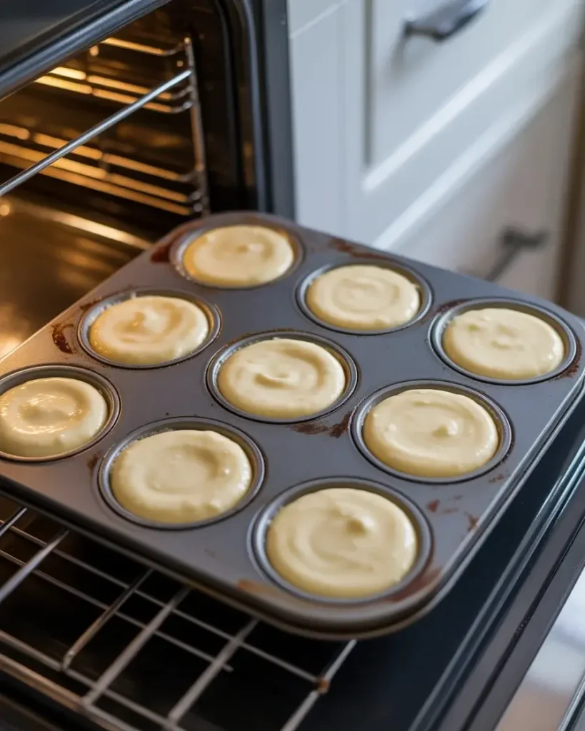 Cheesecake-filled muffin cups ready to bake until centers barely jiggle