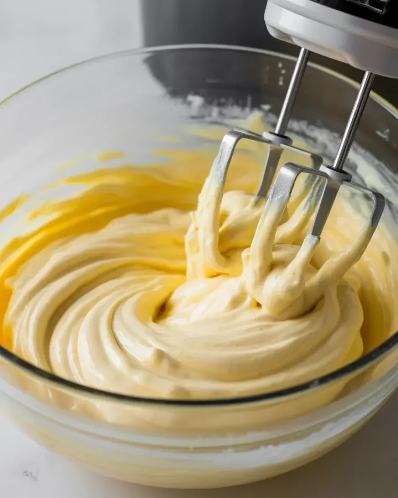 Creamy, smooth cream cheese layer beaten until fluffy and lump-free
