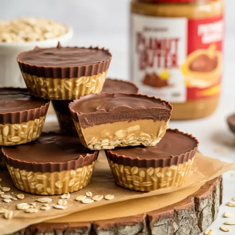 Easy peanut butter oat cups with smooth chocolate topping - no baking required