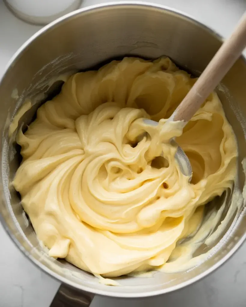 Fluffy creamed butter and sugar mixture ready for the next ingredients