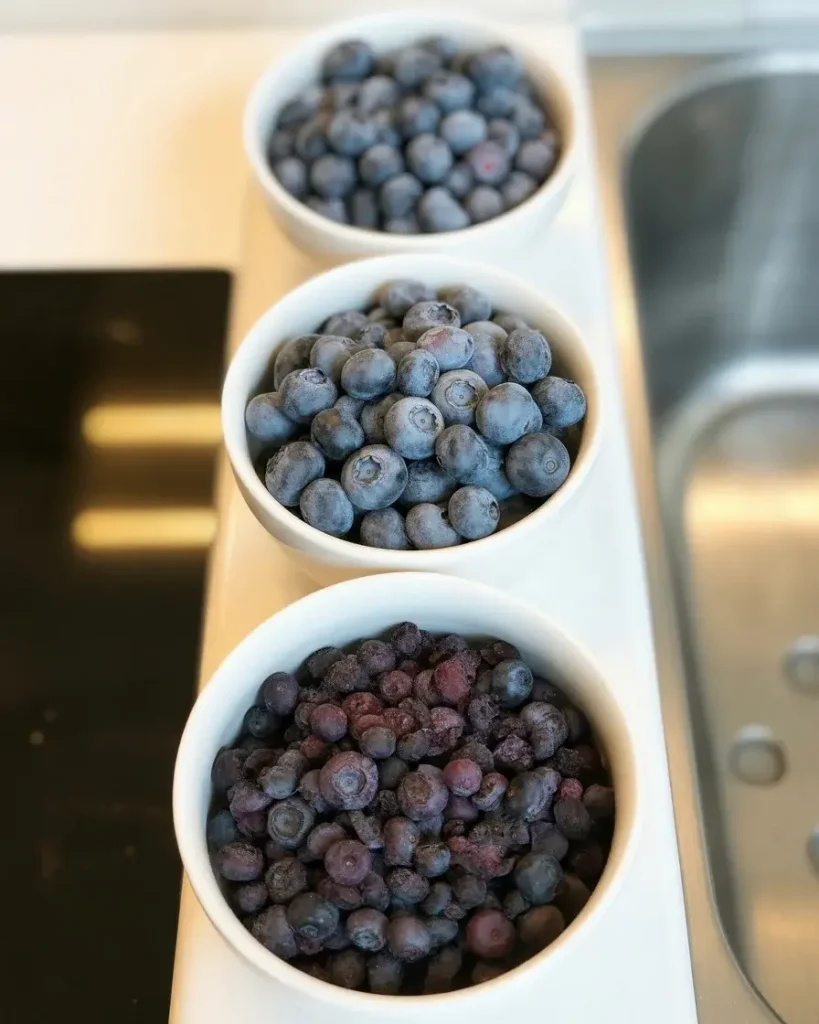 Freeze-dried blueberries (right) are essential for crispy, non-soggy treats