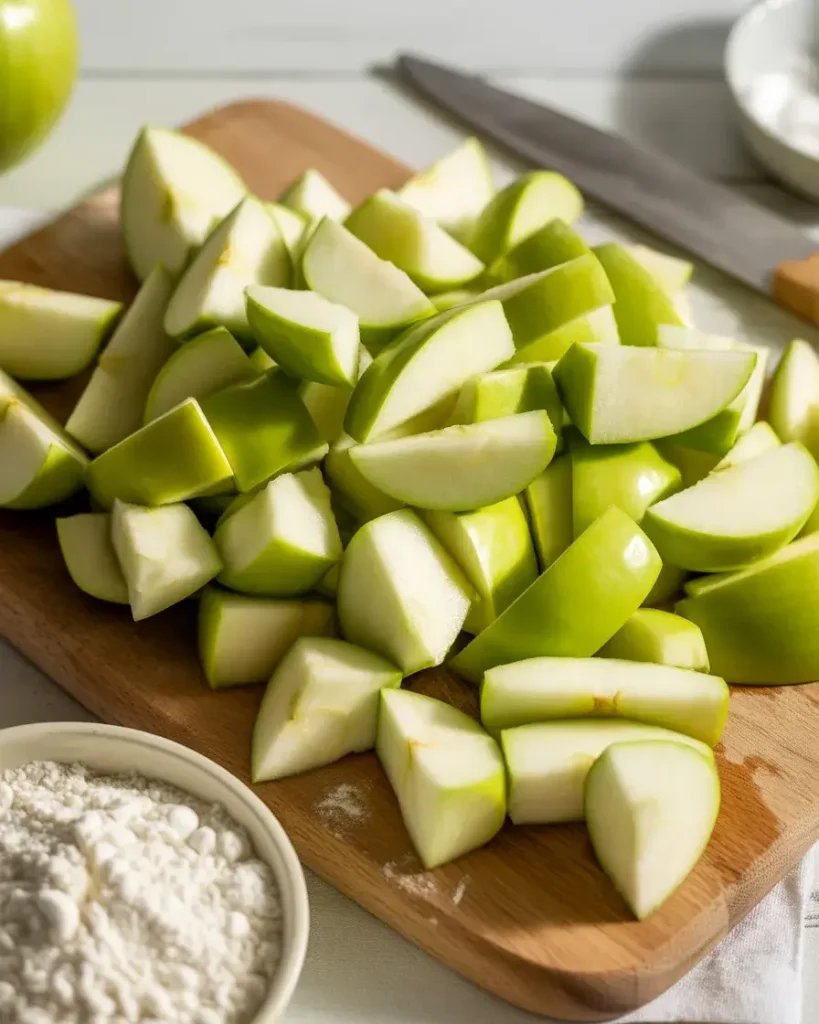 Fresh Granny Smith apples diced into perfect half-inch pieces