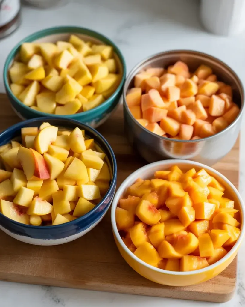Fresh, frozen, and canned peach options all work for these bars