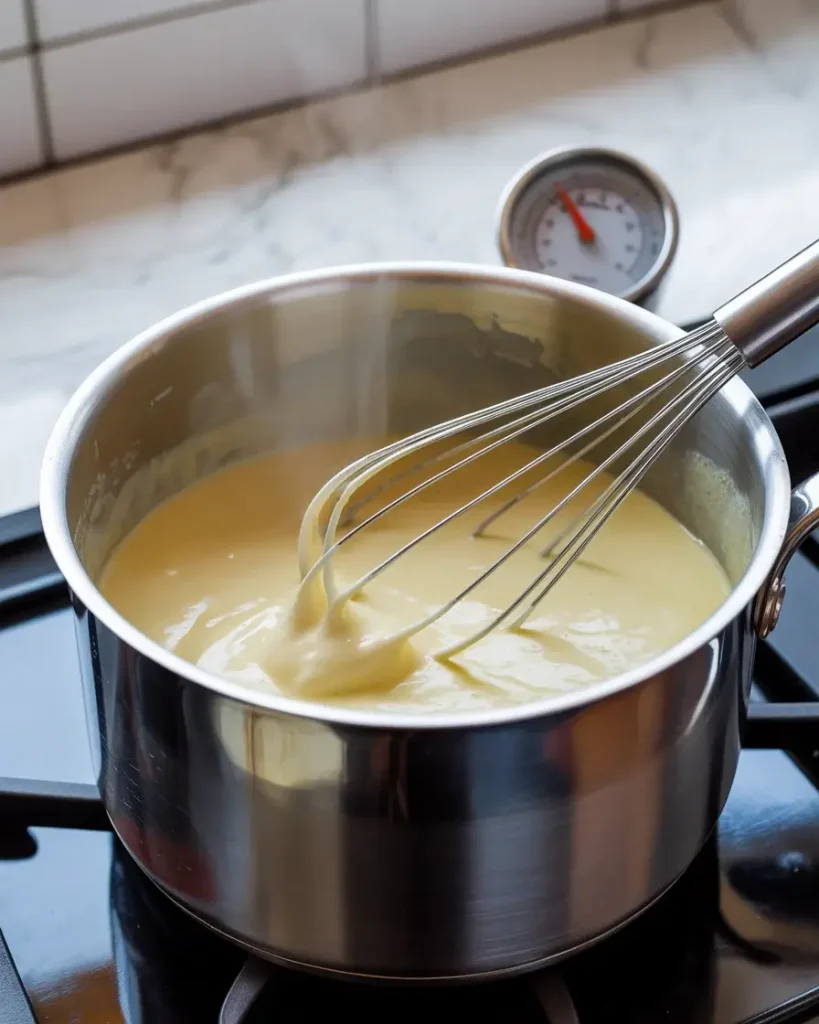 Heating custard mixture to the perfect temperature for smooth texture
