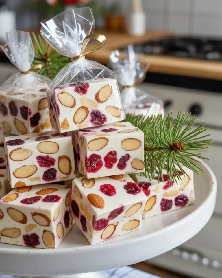Homemade cranberry almond nougat perfect for holiday gifting and celebrations