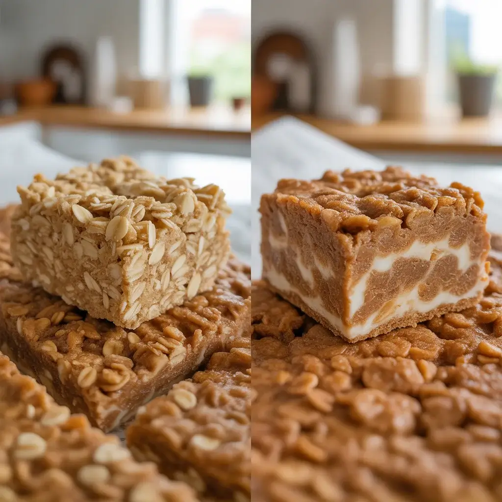 Loose crumbly topping on left versus overly pressed hard topping on right