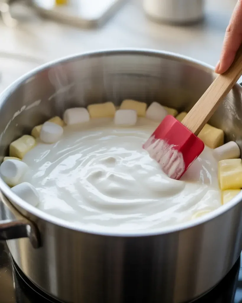 Marshmallows melted to smooth, glossy perfection with butter