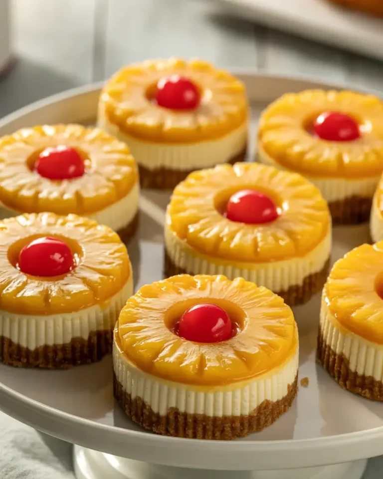 Mini pineapple upside down cheesecakes with caramelized fruit and creamy filling