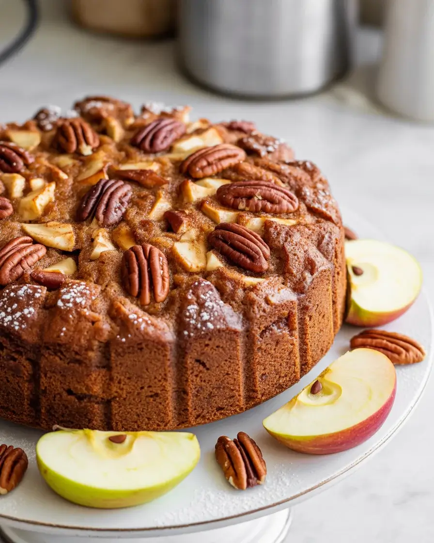 Moist apple pecan cake loaded with fresh apples and toasted pecans throughout
