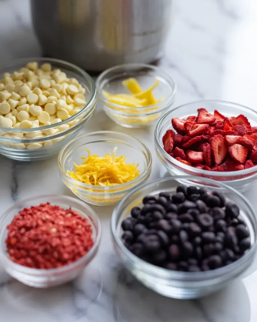 Optional mix-ins like white chocolate and lemon zest complement blueberries perfectly