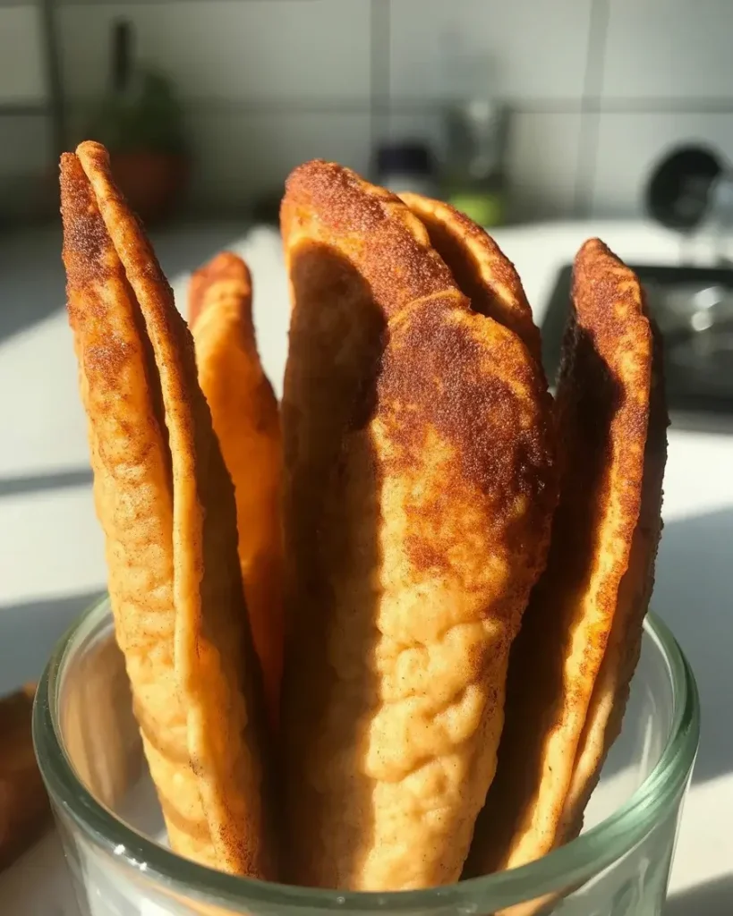 Perfectly crispy cinnamon sugar taco shells baked until golden brown