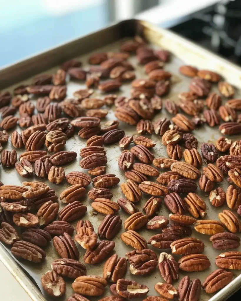 Perfectly toasted pecans with golden-brown color and nutty aroma