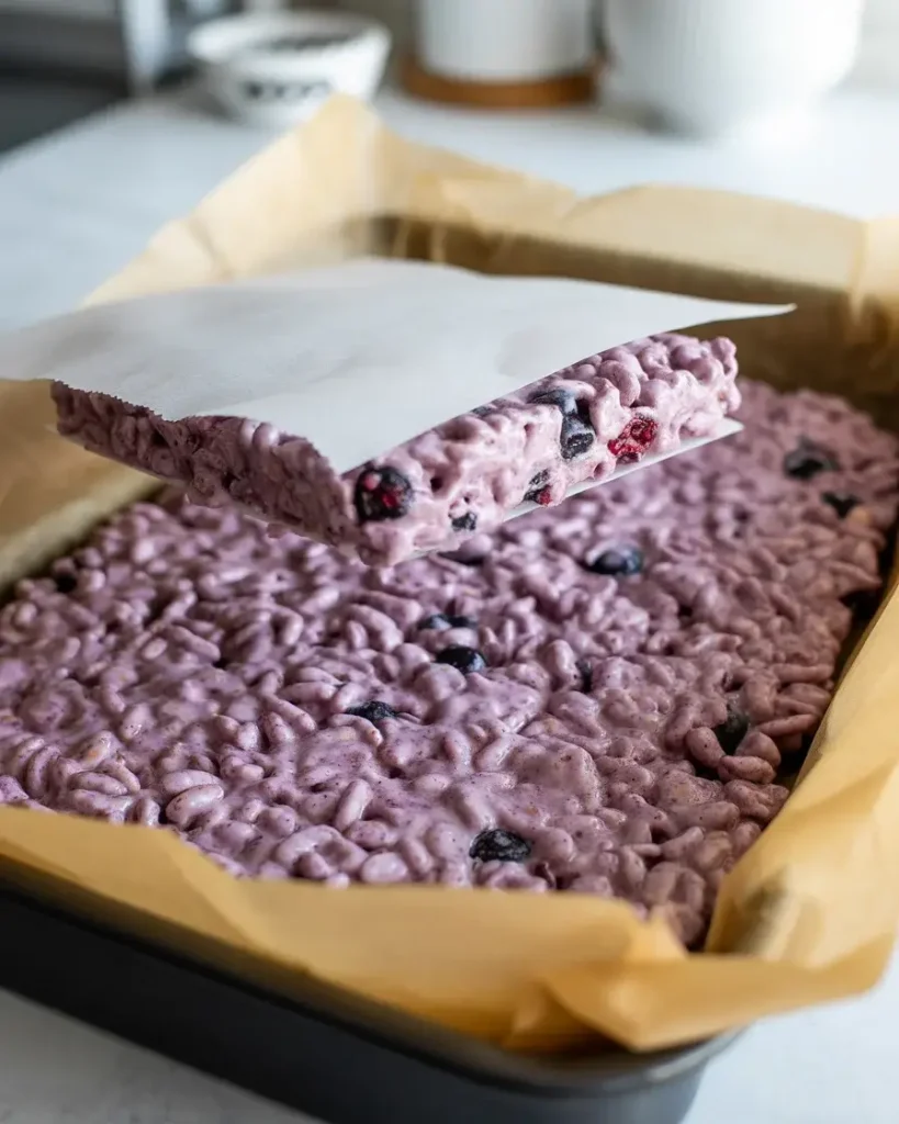  Pressing treats firmly and evenly into the pan for perfect squares