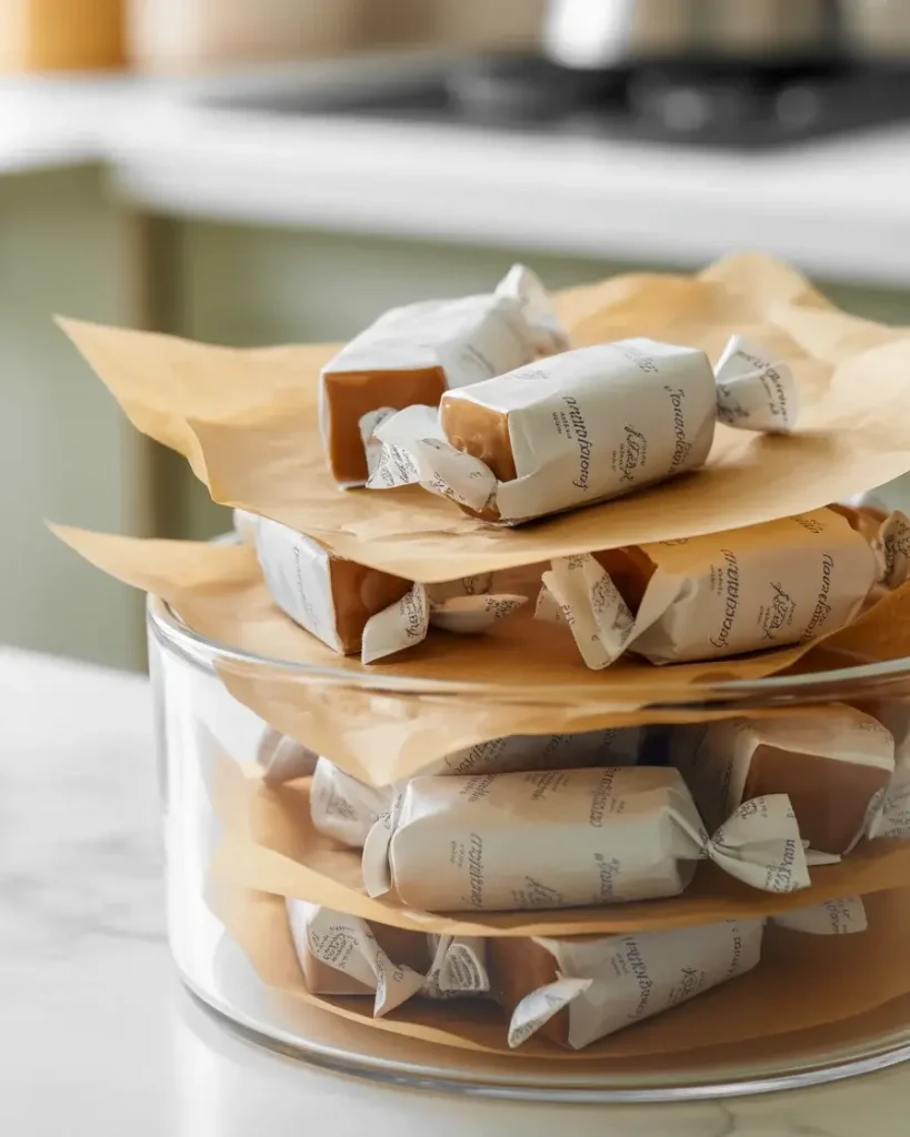 Properly wrapped and stored nougat pieces for maximum freshness