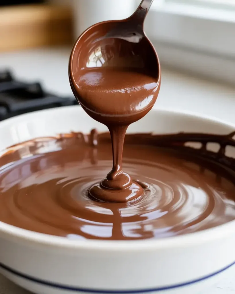 Silky melted chocolate with coconut oil creates a perfectly smooth topping