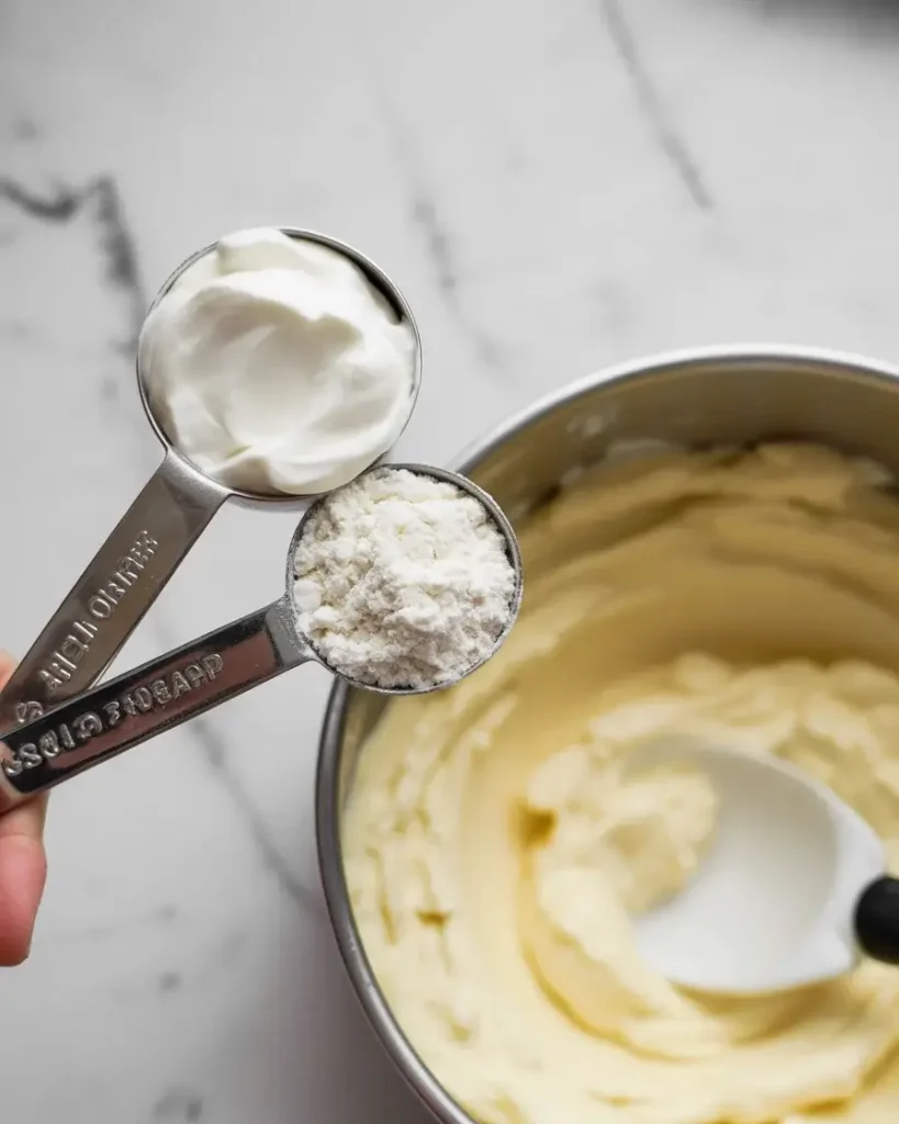 Sour cream and flour measured out to add creaminess and structure