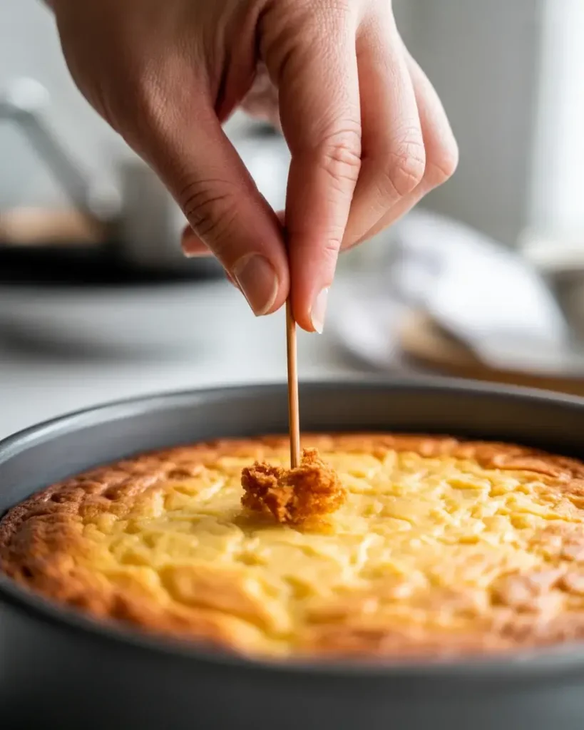 Toothpick test shows the perfect doneness with moist crumbs