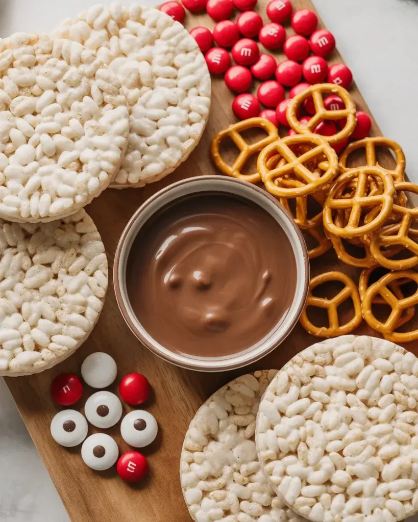 All ingredients prepped and ready for assembling reindeer Christmas rice cakes