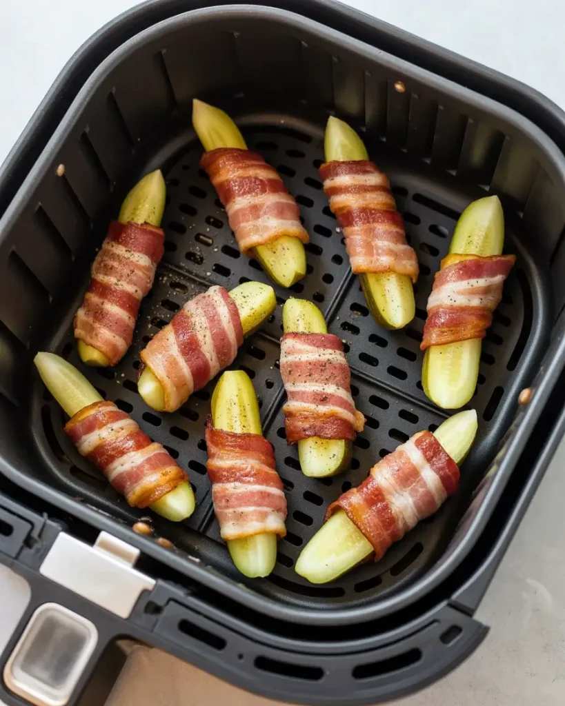 Arranging the pickles in a single layer to allow hot air to circulate for even browning.