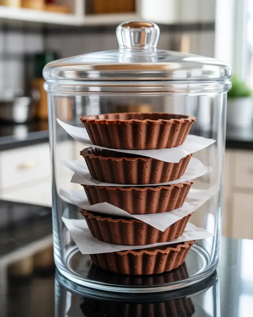 Baked tartlet shells stored airtight to keep them crisp before filling