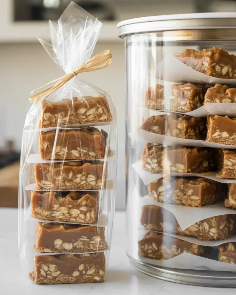 Bars wrapped for gifting and properly stored with parchment between layers