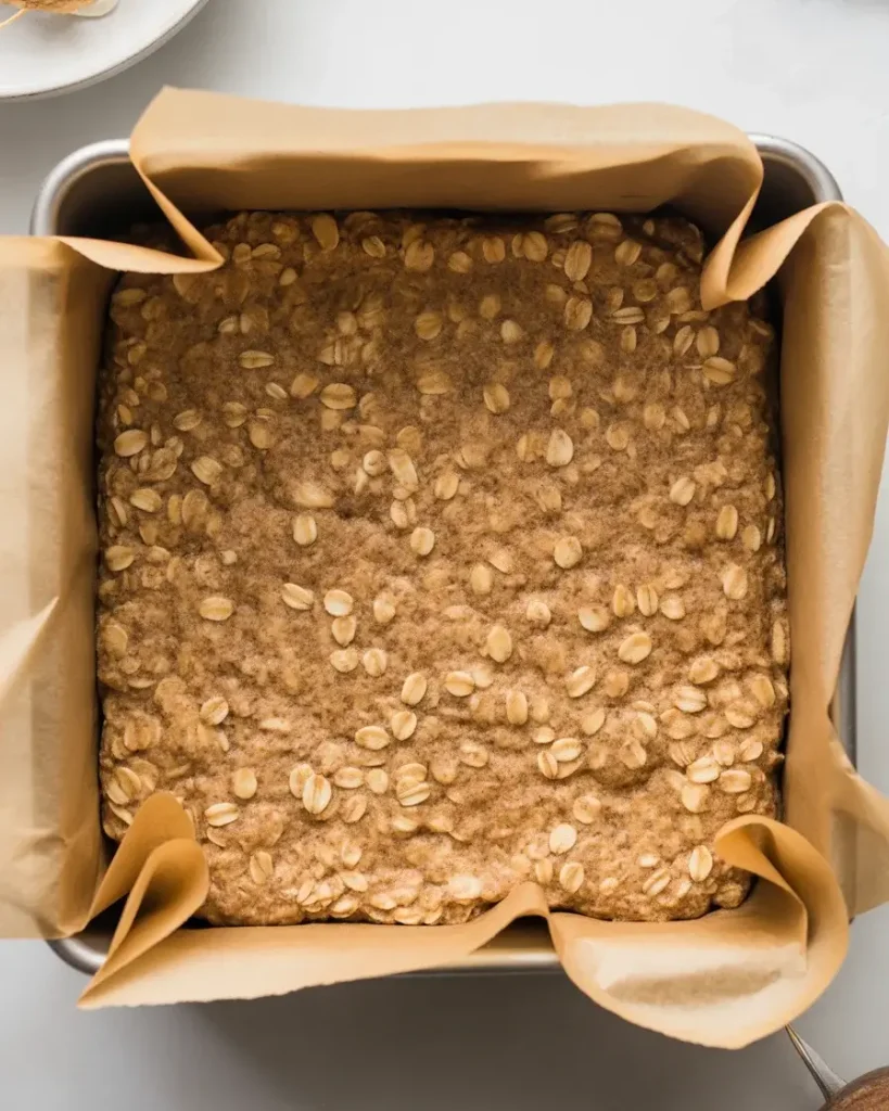 Bottom oat layer pressed evenly and partially baked for structure
