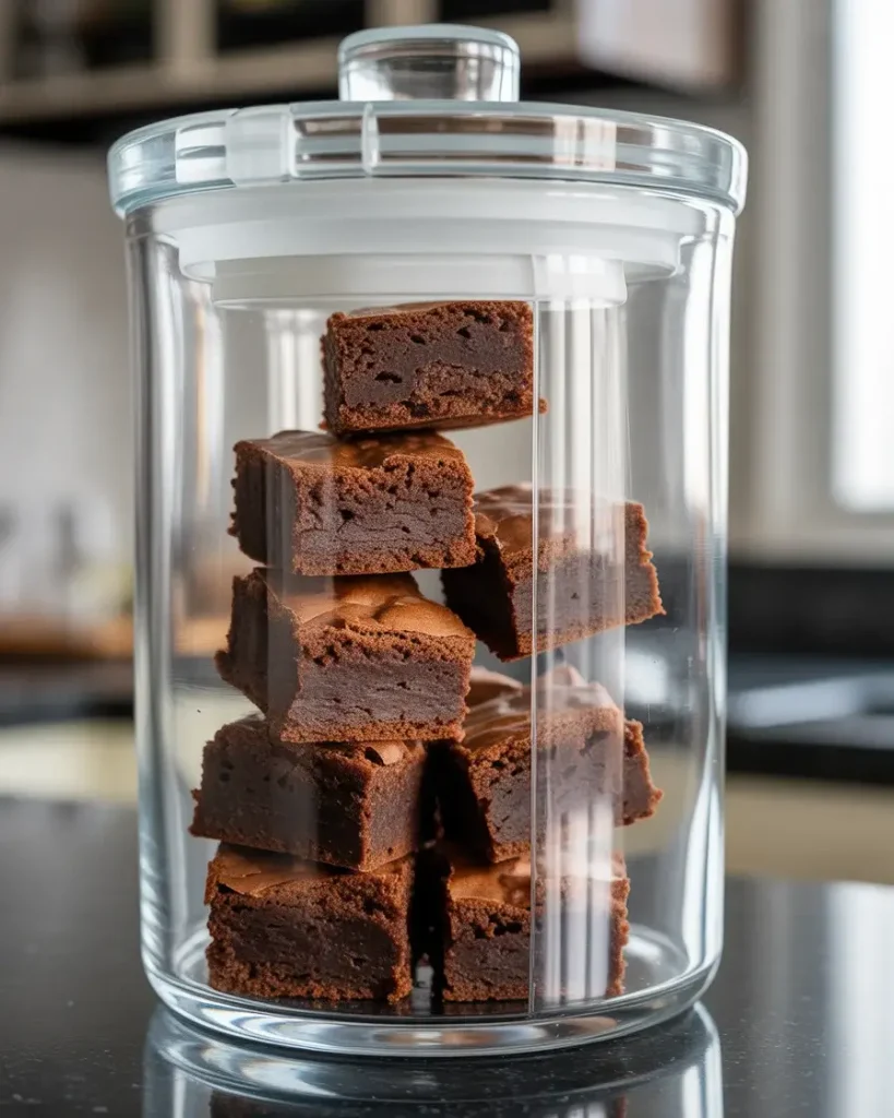 Brownies stored in airtight container staying fresh for 3 days