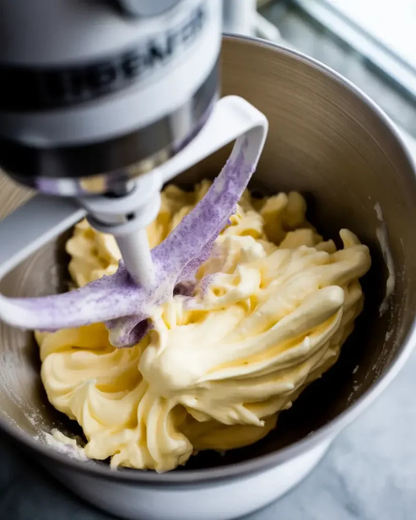 Butter and lavender sugar creamed to a pale, fluffy, cloud-like consistency