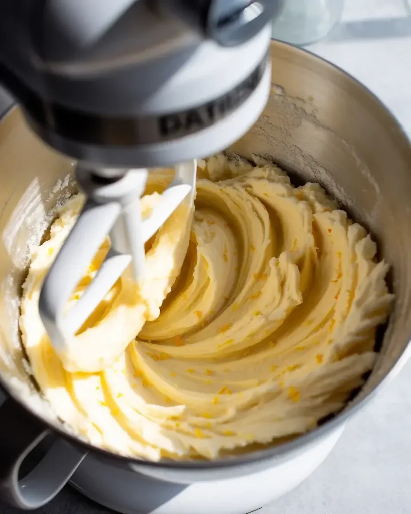Butter and powdered sugar creamed to a pale, fluffy consistency with citrus zest