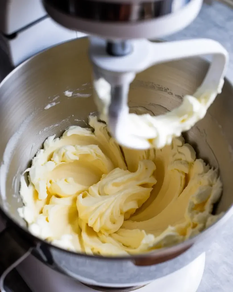 Butter and sugar creamed to a pale, fluffy consistency before adding eggs