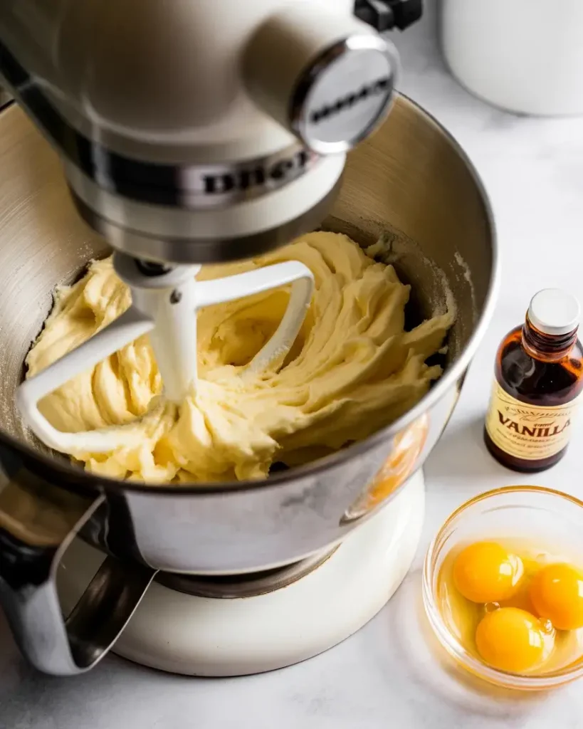 Butter and sugar creamed to pale, fluffy perfection before adding eggs
