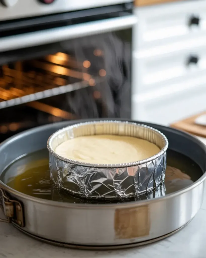 Cheesecake baking in a water bath - the key step for a crack-free, silky surface